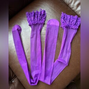 Purple Lace Top Thigh High Stockings